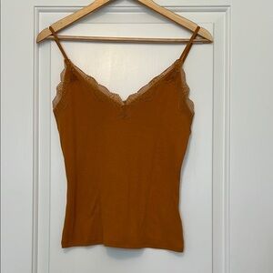 NWT Express Orange Ribbed Fitted V-Neck Lace Trim Camisole Womens Size S